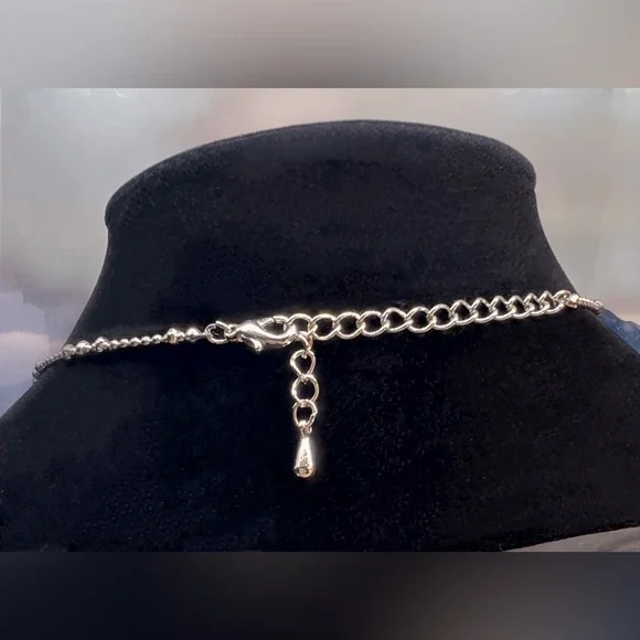 Silver-Tone Teardrop Obsidian Stone Encased Crystal Pendant & Matching Earrings - Picture 7 of 9